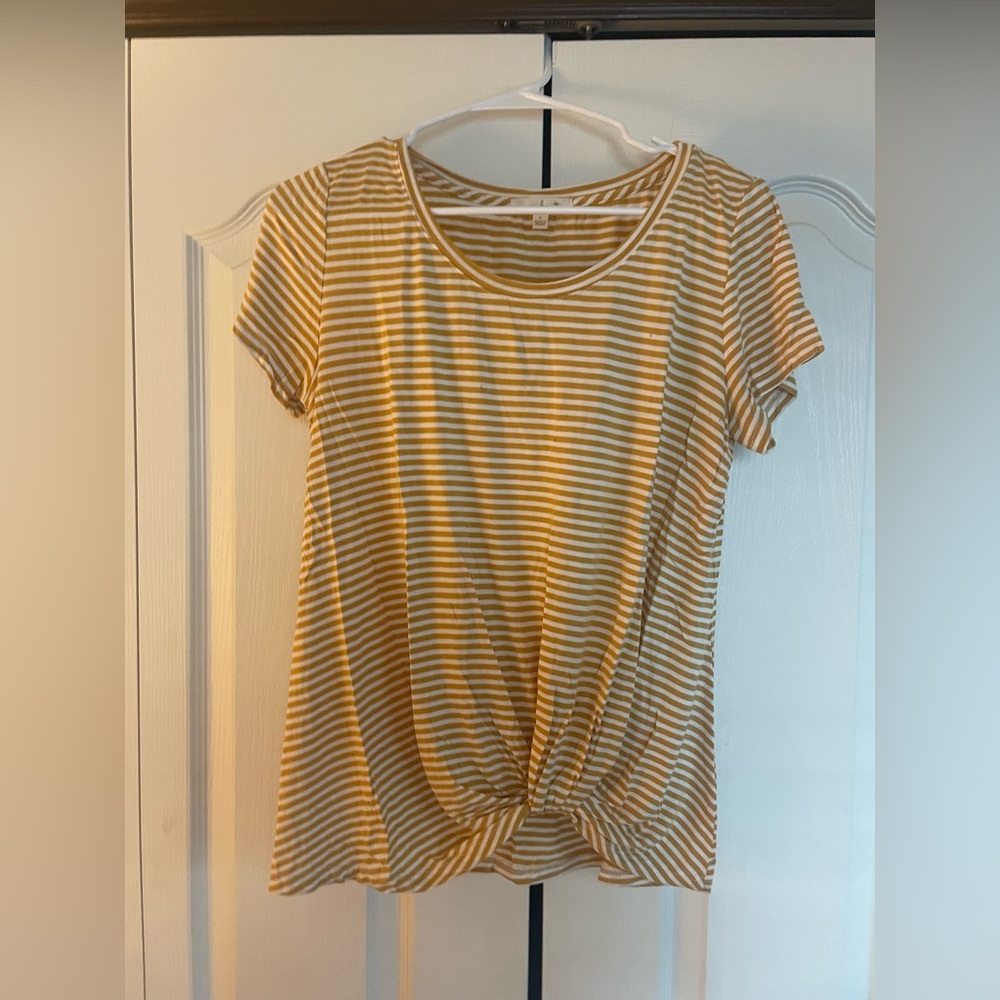 Nine Britton Yellow and White Striped Knot-Front Tee